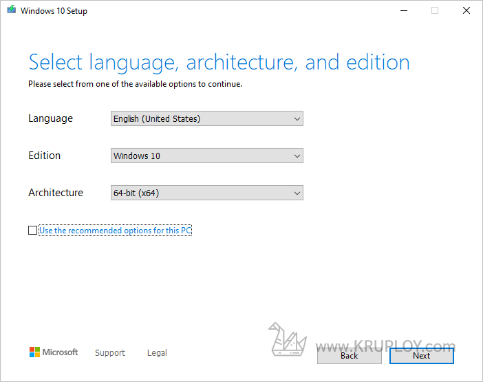 เลือกประเภทของ Windows 10 ที่ต้องการ