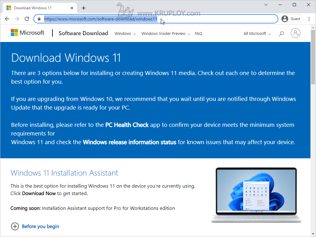 ไปที่เว็บไซต์ Windows 11 ของ Microsoft