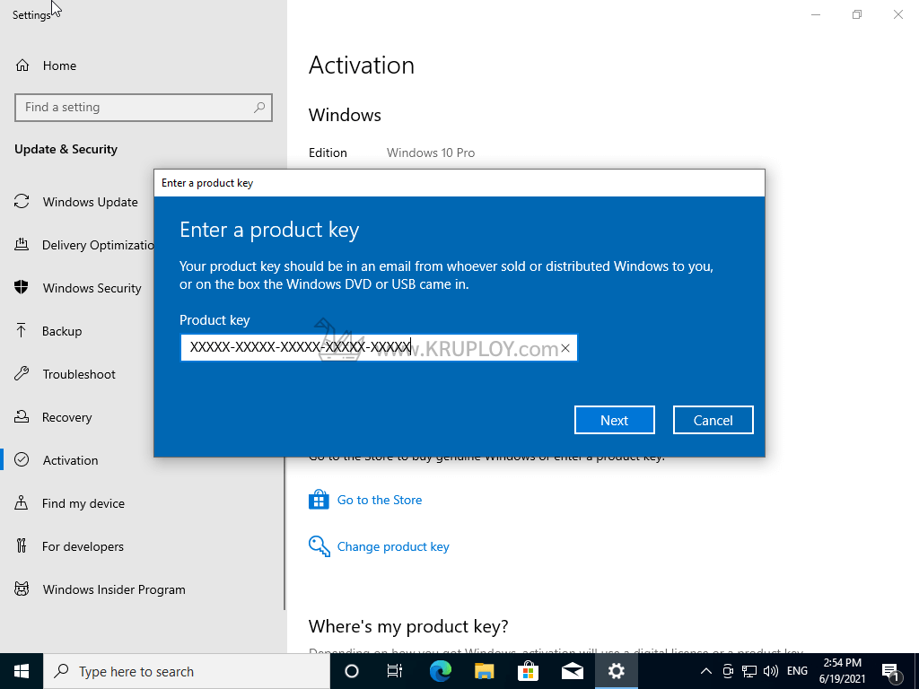 กรอก Key ของ Windows 10