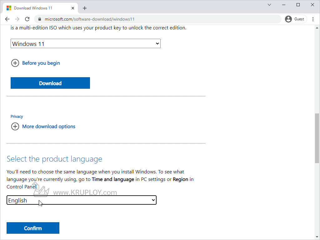 เลือกภาษาของ Windows 11