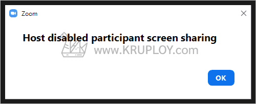 แจ้งเตือน Host disabled participant screen sharing