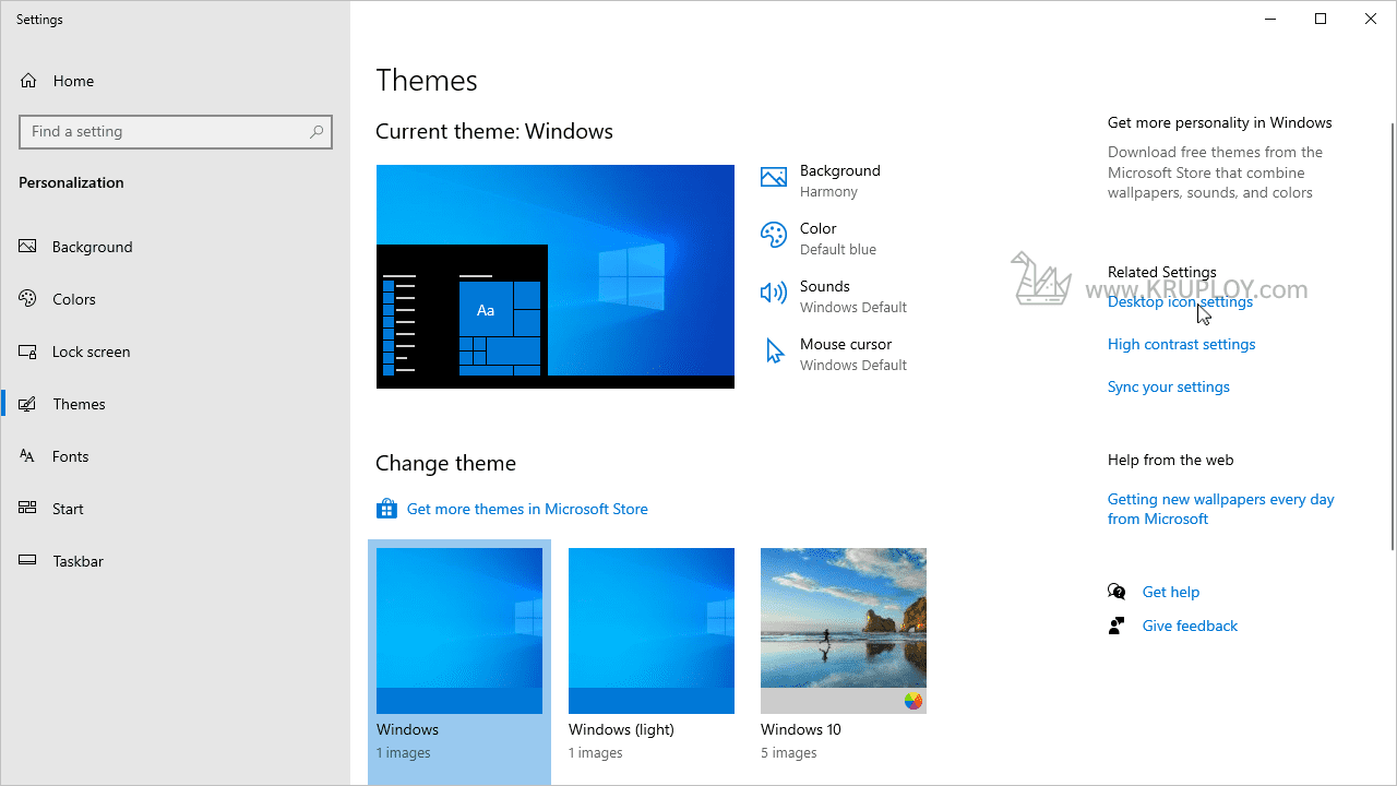คลิก Desktop icon settings