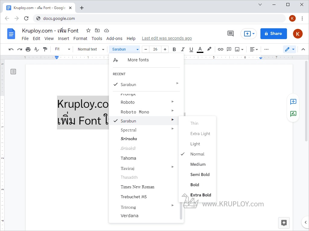วิธี เพิ่ม Font ใน Google Docs, Slides - Kruploy