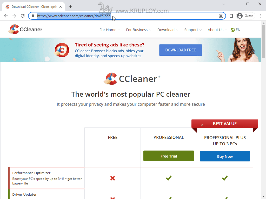 เปิดเว็บไซต์ Ccleaner