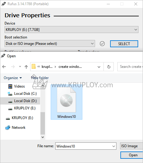 เลือกไฟล์ ISO Windows 10