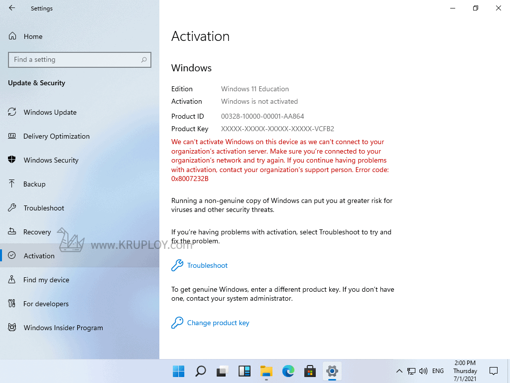 คลิก Change Product Key