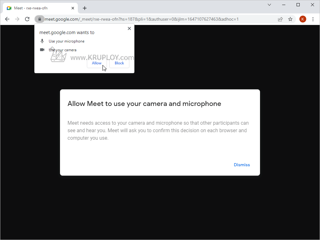 กดปุ่ม Allow เพื่ออนุญาตให้ใช้ไมค์และเว็บแคม