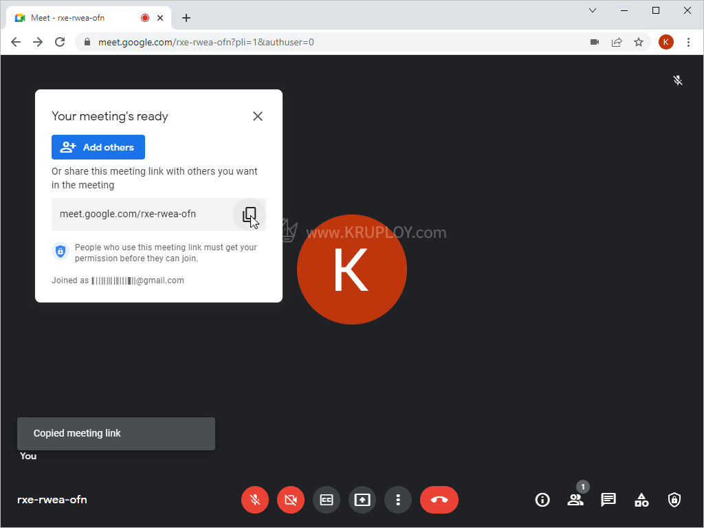 คัดลอก Link ห้อง Google Meet